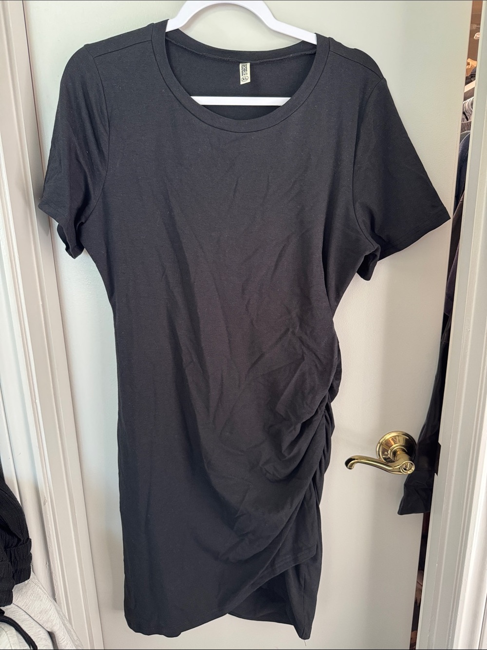 Black Ruched Side T-Shirt Dress - knee length